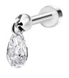 Maria Tash White Gold Floating Pear Diamond Charm Threaded Stud Earring In White