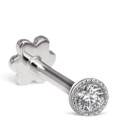 Maria Tash White Gold Scalloped Set Diamond Threaded Stud Earring