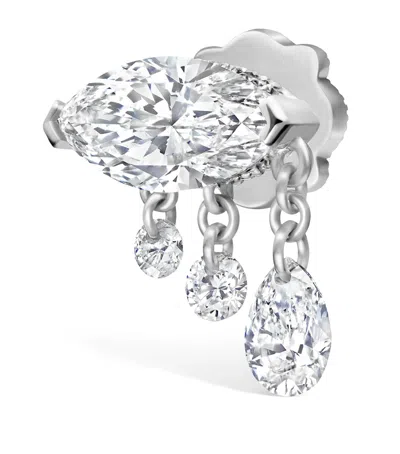 Maria Tash White Gold Triple Teardrop Marquise Diamond Threaded Earring Left In Metallic