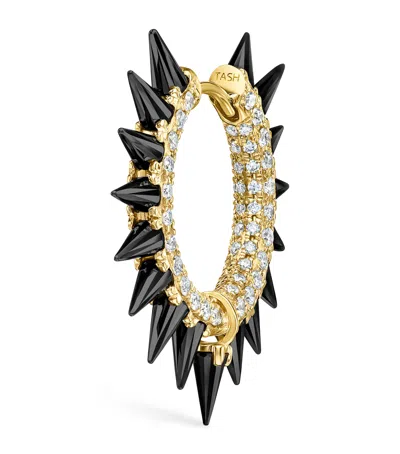 Maria Tash Yellow Gold Black Moissanite Mohawk And Diamond Pavé Hoop Earring