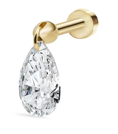 Maria Tash Yellow Gold Floating Pear Diamond Charm Threaded Stud Earring