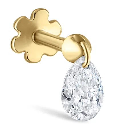 Maria Tash Yellow Gold Floating Pear Diamond Charm Threaded Stud Earring