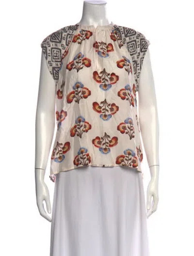 Pre-owned Mariacher. Floral Print Crew Neck Top In Neutrals
