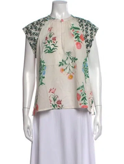 Pre-owned Mariacher. Floral Print Crew Neck Top W/ Tags In White