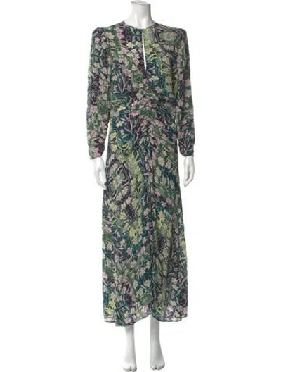Pre-owned Mariacher. Floral Print Long Dress In Green