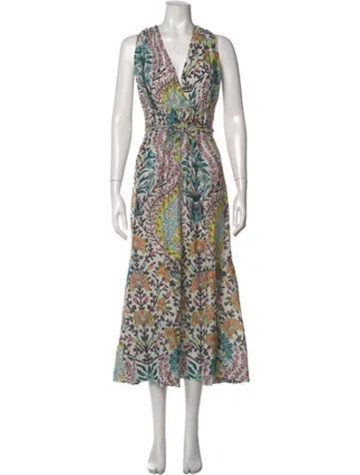 Pre-owned Mariacher. Floral Print Long Dress In Neutrals