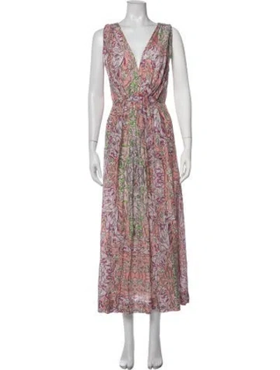 Pre-owned Mariacher. Floral Print Long Dress In Pink