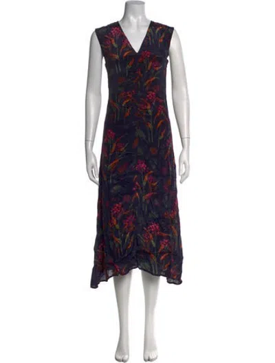 Pre-owned Mariacher. Floral Print Long Dress W/ Tags In Blue