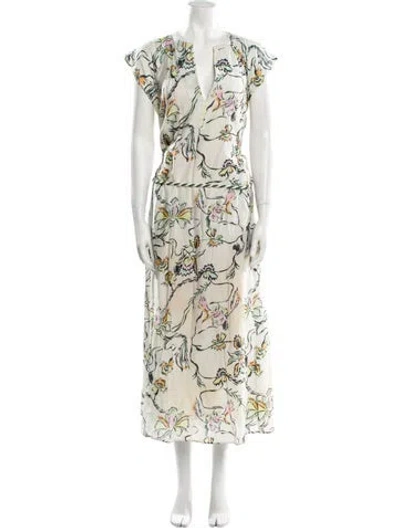 Pre-owned Mariacher. Floral Print Long Dress In White