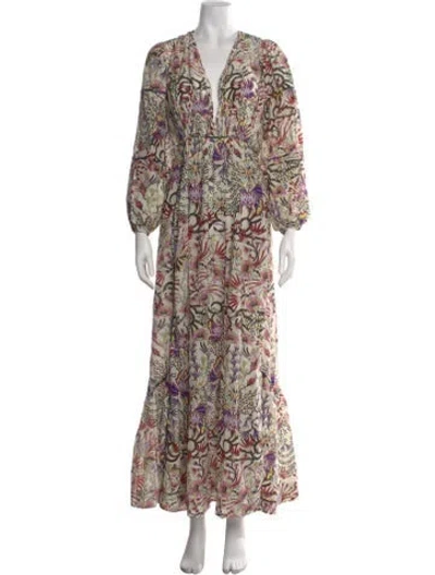Pre-owned Mariacher. Floral Print Long Dress In White