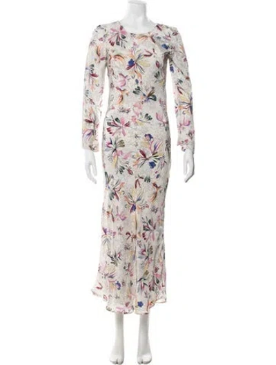 Pre-owned Mariacher. Floral Print Long Dress In White