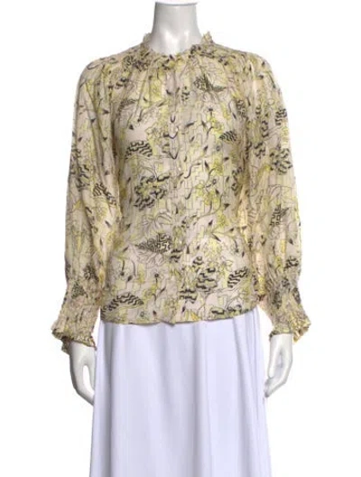 Pre-owned Mariacher. Floral Print Long Sleeve Blouse In Gold/metallic/neutrals
