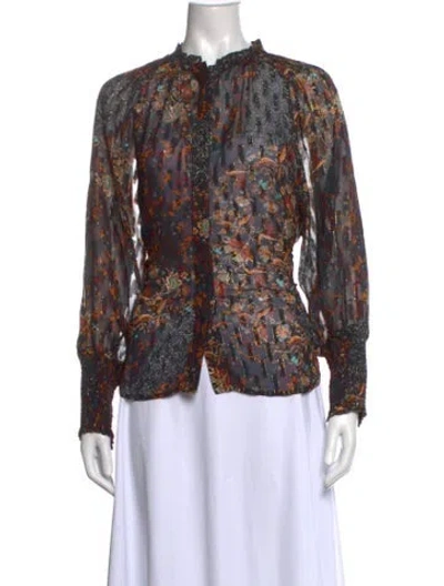 Pre-owned Mariacher. Floral Print Long Sleeve Blouse In Multicolor