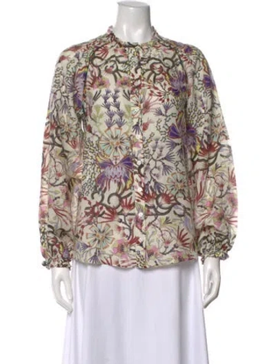 Pre-owned Mariacher. Floral Print Long Sleeve Blouse In Neutral