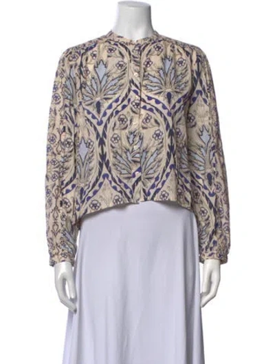 Pre-owned Mariacher. Floral Print Long Sleeve Blouse In Neutrals