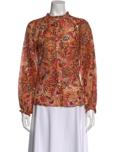 Pre-owned Mariacher. Floral Print Long Sleeve Blouse In Orange