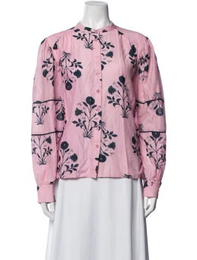 Pre-owned Mariacher. Floral Print Long Sleeve Blouse In Pink
