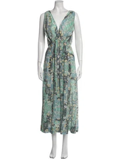 Pre-owned Mariacher. Floral Print Midi Length Dress In Blue