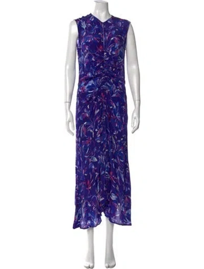 Pre-owned Mariacher. Floral Print Midi Length Dress In Purple