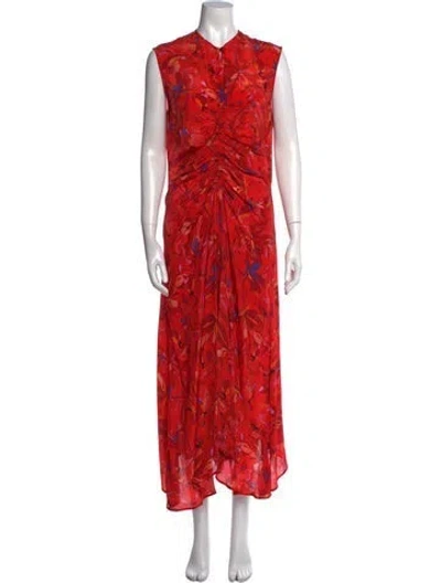 Pre-owned Mariacher. Floral Print Midi Length Dress In Red