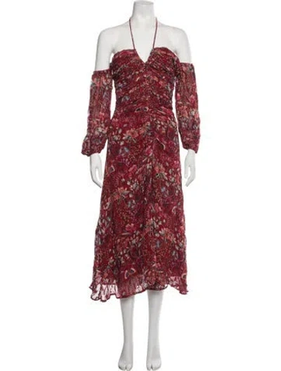 Pre-owned Mariacher. Floral Print Midi Length Dress In Red