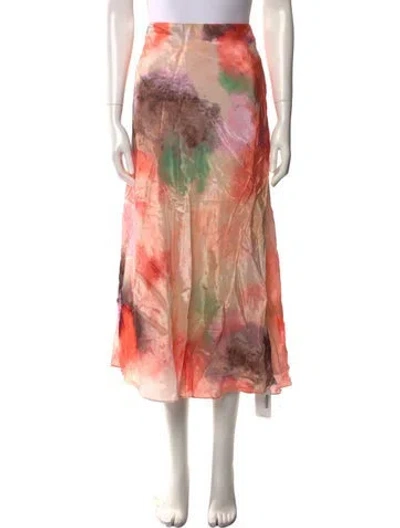 Pre-owned Mariacher. Floral Print Midi Length Skirt In Pink