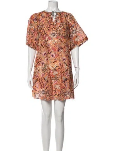 Pre-owned Mariacher. Floral Print Mini Dress In Orange