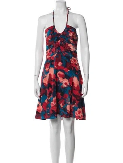 Pre-owned Mariacher. Floral Print Mini Dress W/ Tags In Red