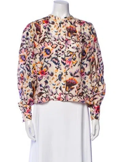 Pre-owned Mariacher. Floral Print Mock Neck Blouse In Multi
