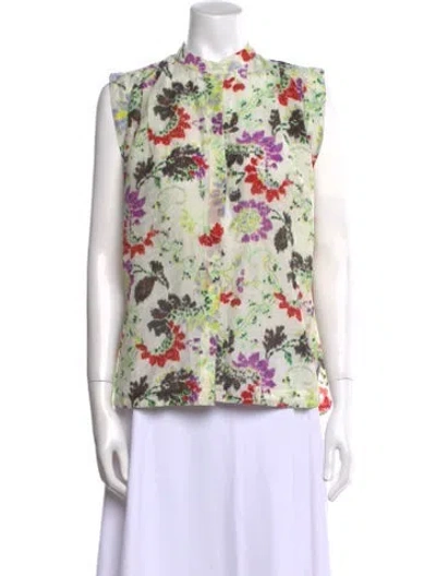 Pre-owned Mariacher. Floral Print Mock Neck Blouse W/ Tags In Neutral