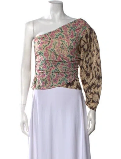 Pre-owned Mariacher. Floral Print One-shoulder Top In Brown/metallic