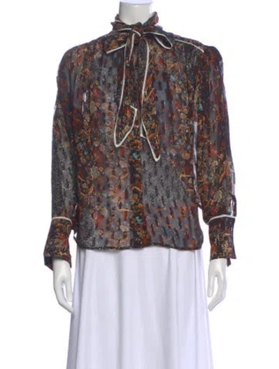 Pre-owned Mariacher. Floral Print Tie Neck Blouse In Multi