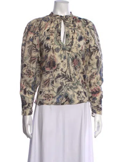 Pre-owned Mariacher. Floral Print Tie Neck Blouse In Neutrals