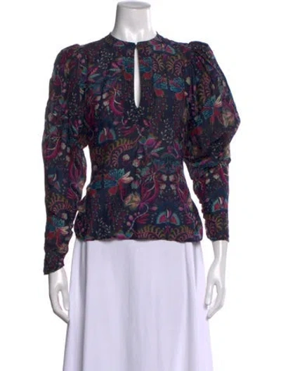 Pre-owned Mariacher. Floral Print V-neck Blouse In Blue