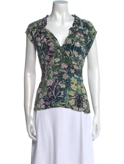 Pre-owned Mariacher. Floral Print V-neck Blouse In Multi