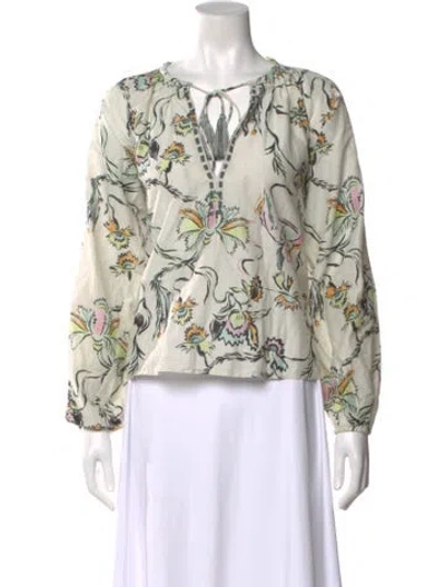 Pre-owned Mariacher. Floral Print V-neck Blouse In Multi