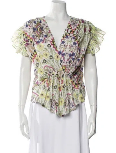 Pre-owned Mariacher. Floral Print V-neck Blouse In Multi