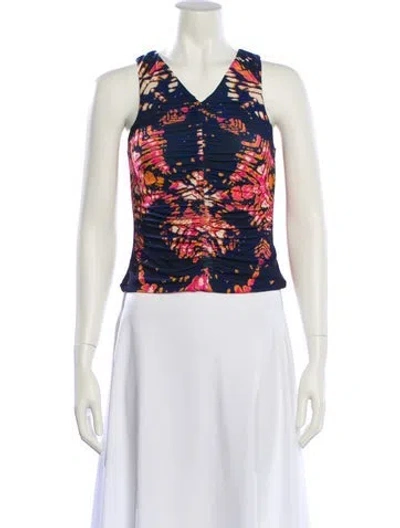 Pre-owned Mariacher. Floral Print V-neck Crop Top In Multi