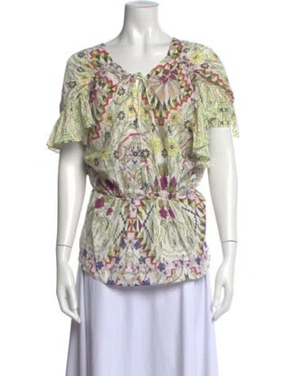 Pre-owned Mariacher. Floral Print V-neck Top In Pink