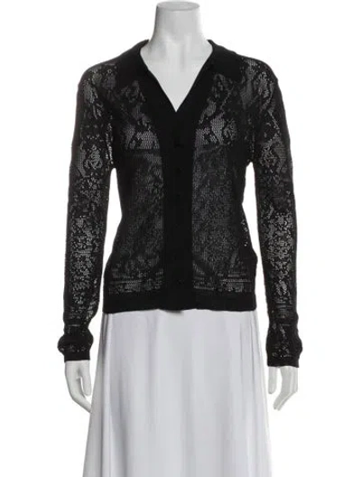 Pre-owned Mariacher. Lace Pattern V-neck Top In Black
