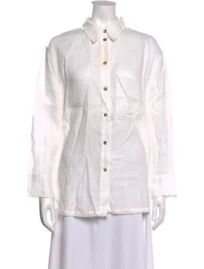 Pre-owned Mariacher. Linen Long Sleeve Button-up Top In Neutrals