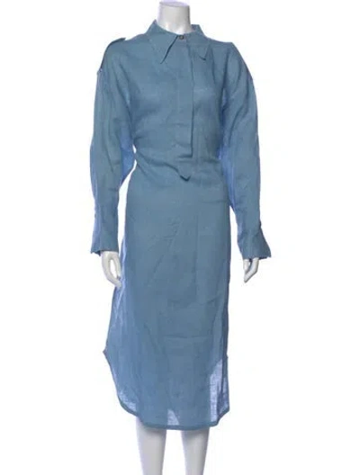 Pre-owned Mariacher. Linen Midi Length Dress In Blue