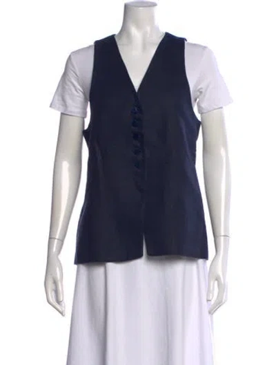 Pre-owned Mariacher. Linen V-neck Button-up Top In Blue