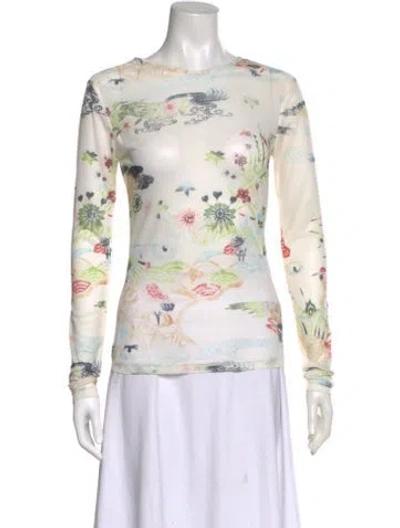 Pre-owned Mariacher. Patterned Crew Neck Top In White