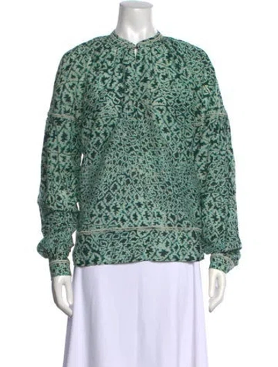 Pre-owned Mariacher. Patterned Tie Neck Top In Green