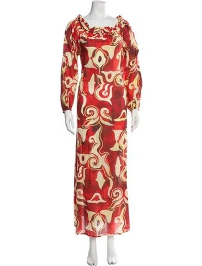 Pre-owned Mariacher. Printed Long Dress W/ Tags In Red