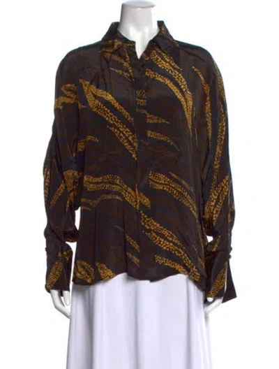 Pre-owned Mariacher. Printed Long Sleeve Blouse W/ Tags In Black