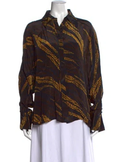 Pre-owned Mariacher. Printed Long Sleeve Blouse W/ Tags In Black