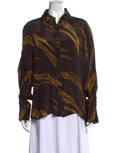 Pre-owned Mariacher. Printed Long Sleeve Button-up Top W/ Tags In Black