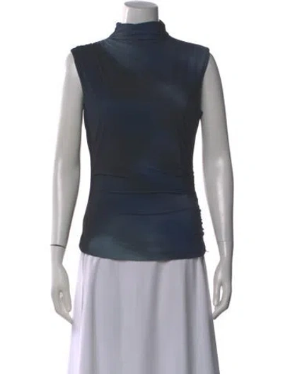 Pre-owned Mariacher. Printed Mock Neck Top In Blue